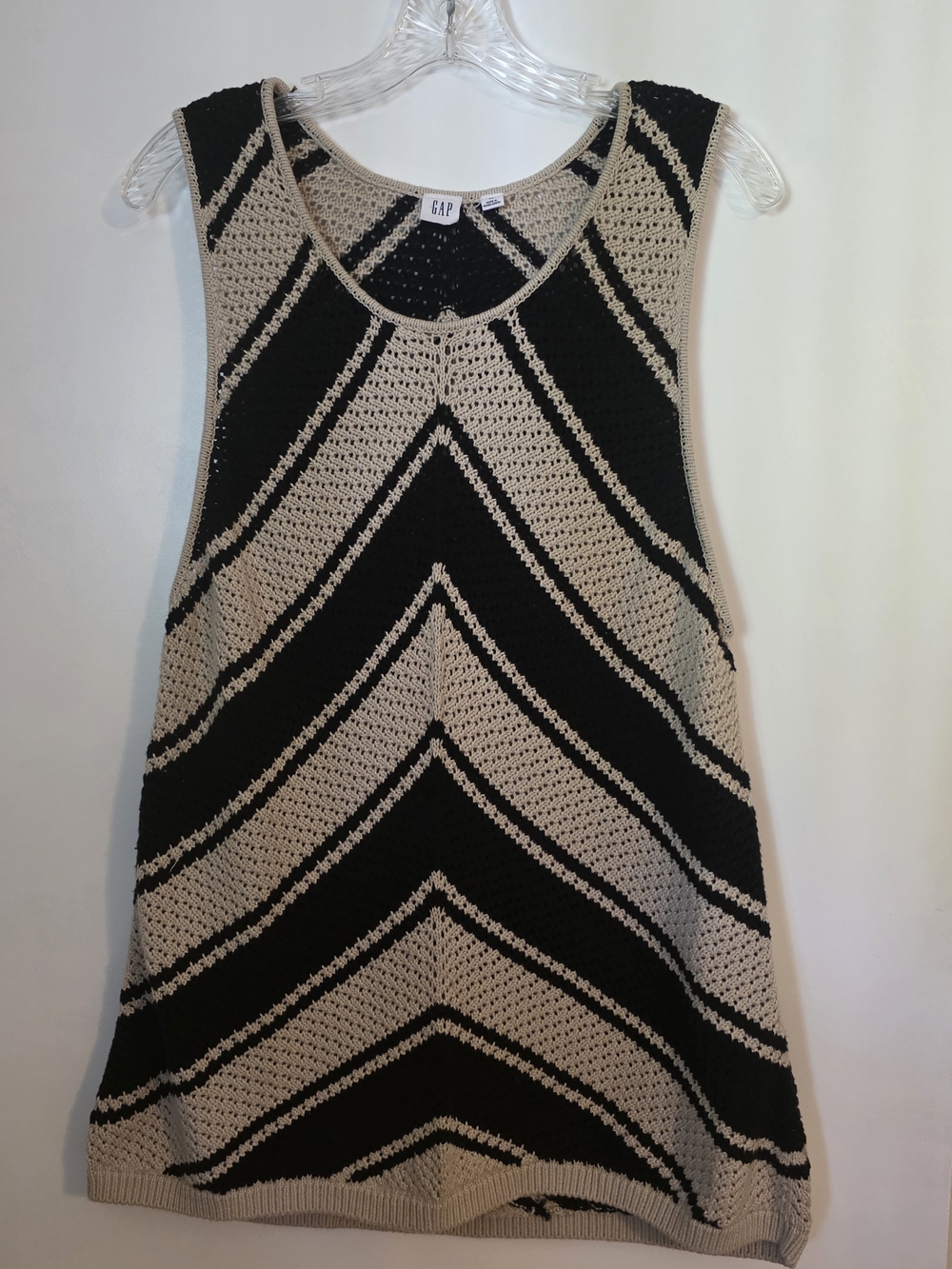 GAP Women’s Sleeveless Crochet Chevron Tank - Black & Tan Coastal Casual Boho